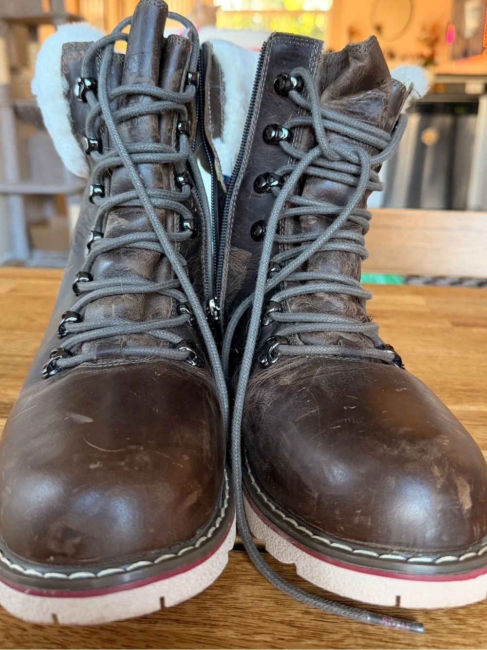 Women's Brown Waterproof Lace-Up Winter Boots with Shearling Cuff